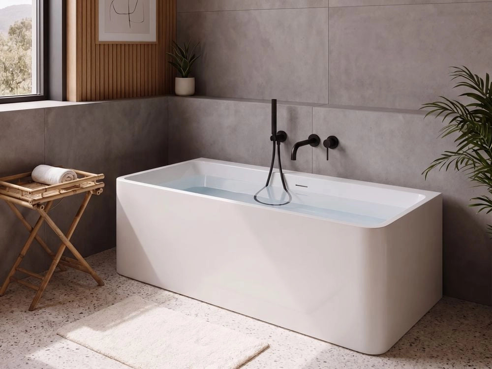 Vasca da Bagno Freestanding Bianca in Acrilico 160 cm con Bordo Sottile