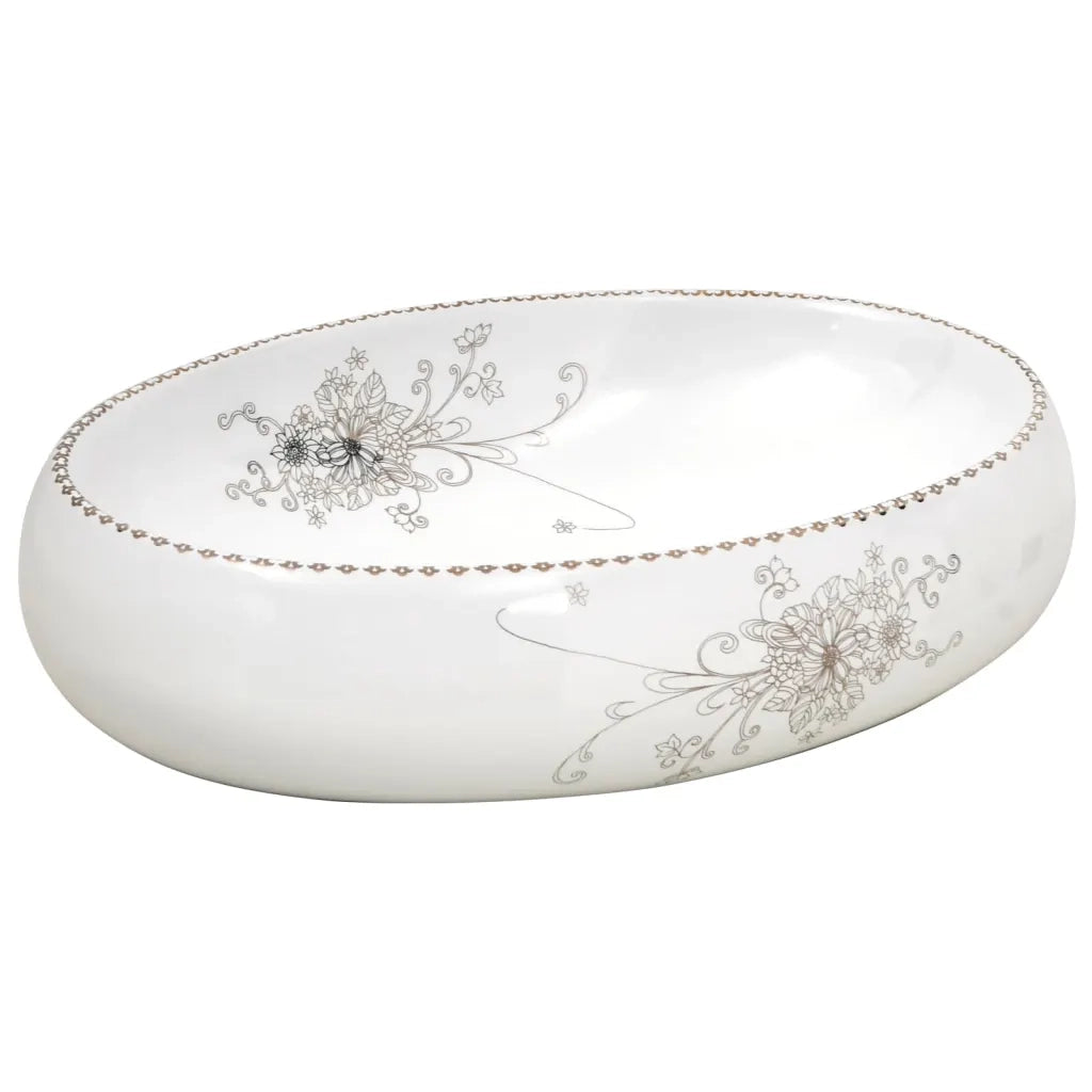 vidaXL Lavabo da Appoggio Bianco Ovale 59x40x15 cm Ceramica