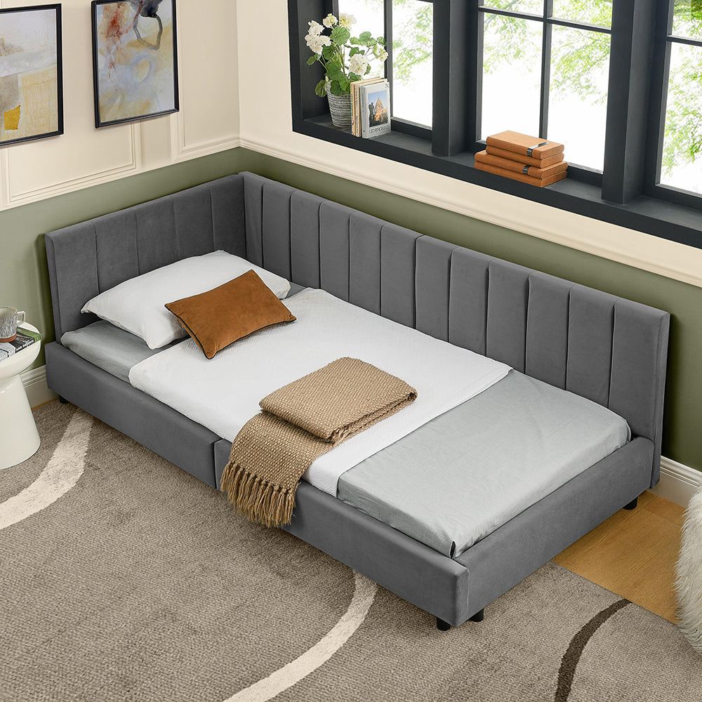 Letto bambino 90x200cm?- Xylo - velluto testiera alta grigio