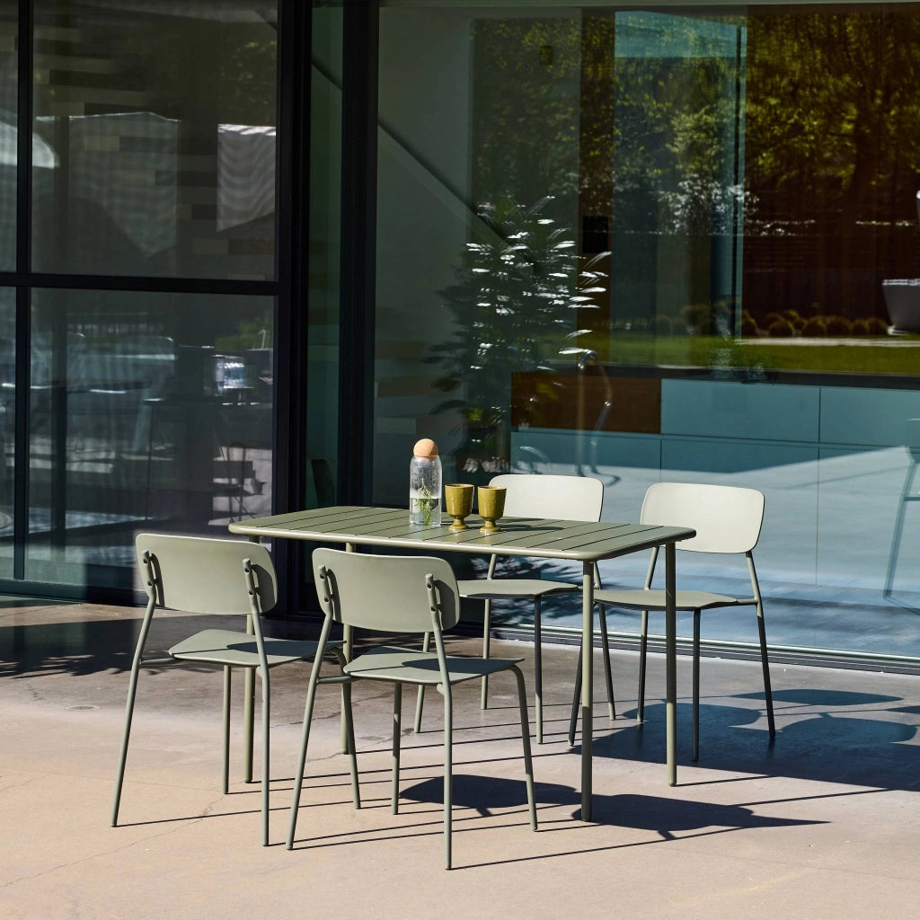 Set tavolo da giardino in metallo con 4 sedie, verde kaki