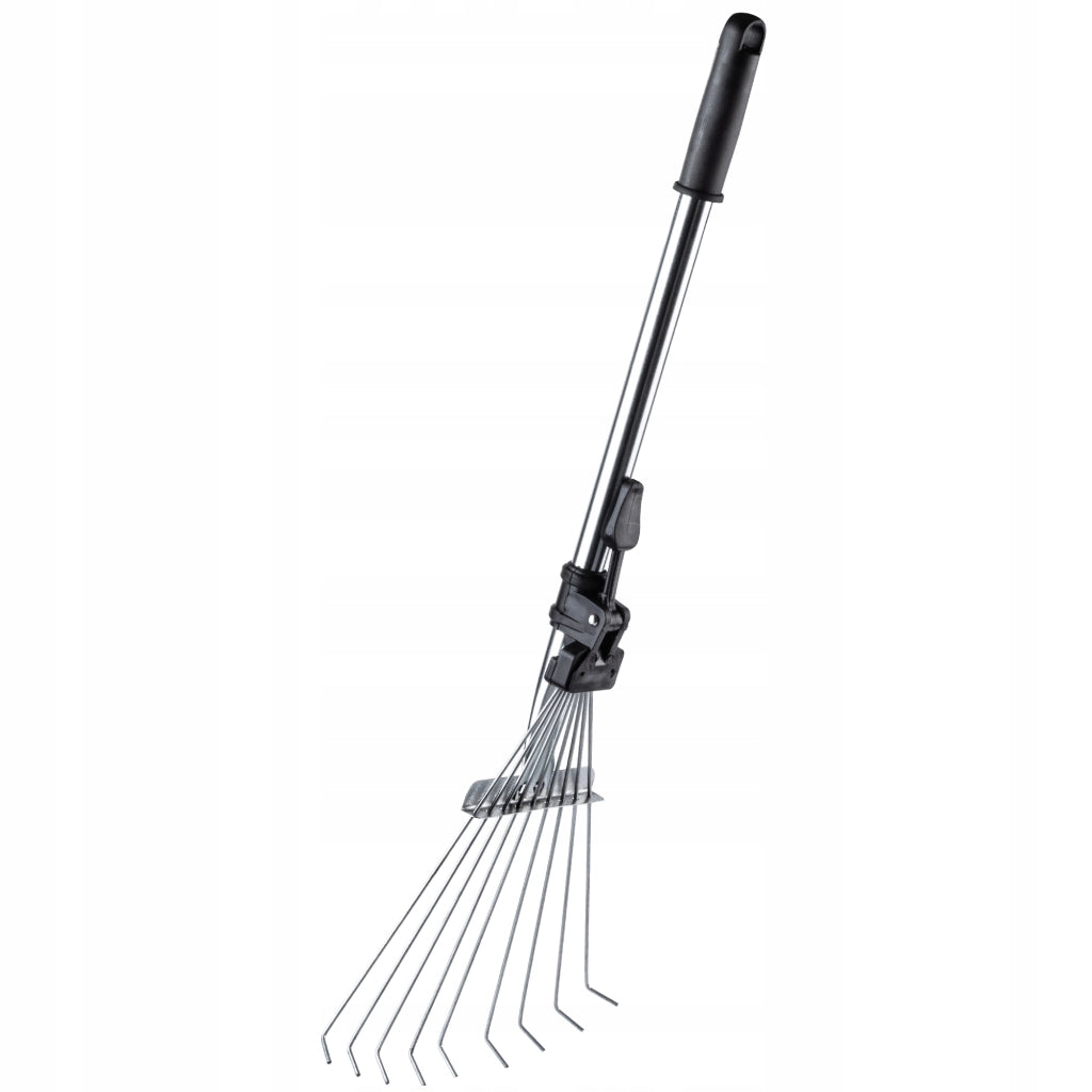 Rastrello in metallo KADAX per foglie ed erba, piccolo rastrello da giardino da 65 cm con 9 denti regolabili