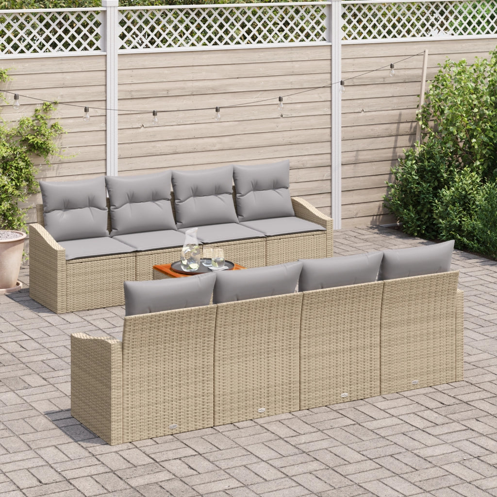 Set da Giardino a 7 Pezzi con Cuscini Beige in Polyrattan Acacia