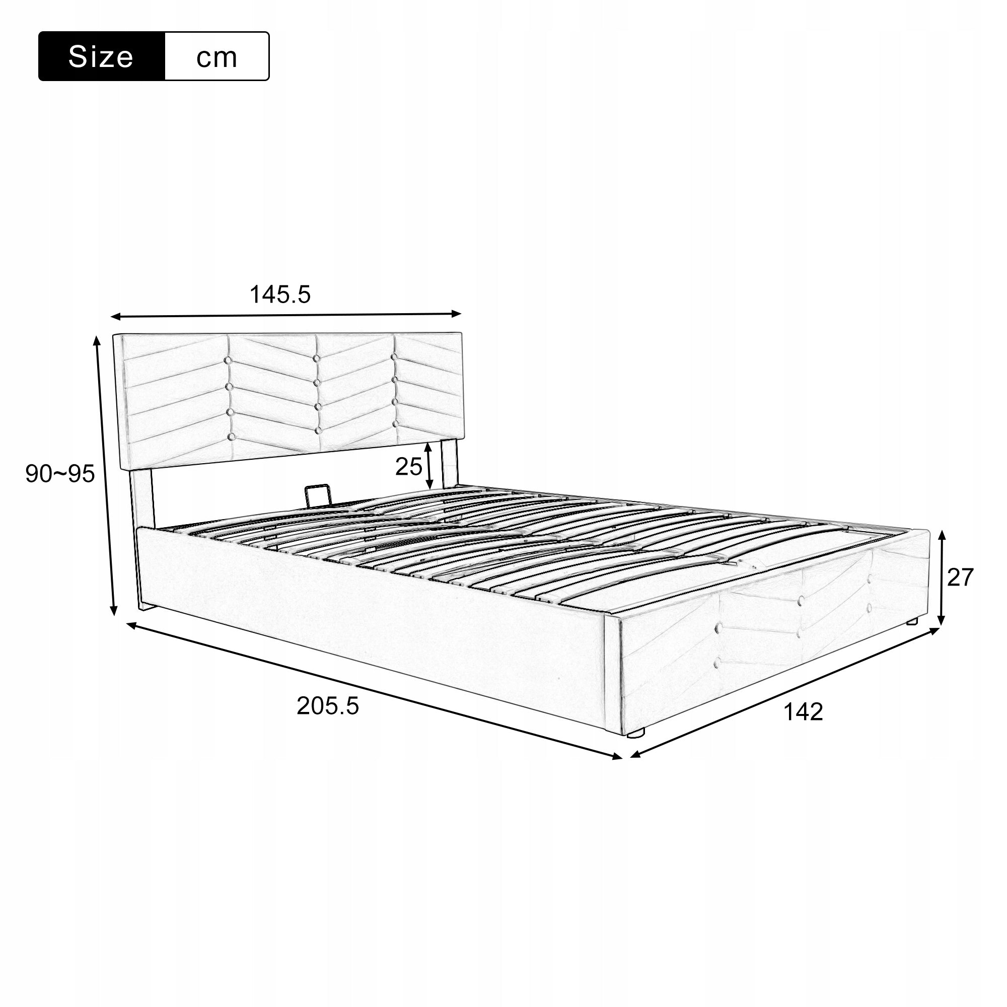 Letto imbottito 140x200 - Xylo - Testiera regolabile