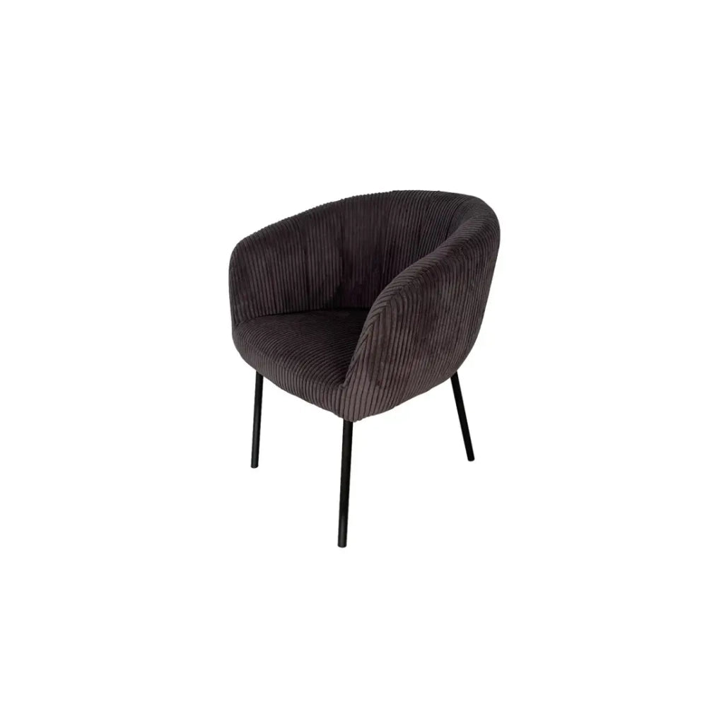 Sedia da pranzo SEVILLE – Velluto a coste grigio – Braccioli – Piedi in metallo nero – Stile design / industriale