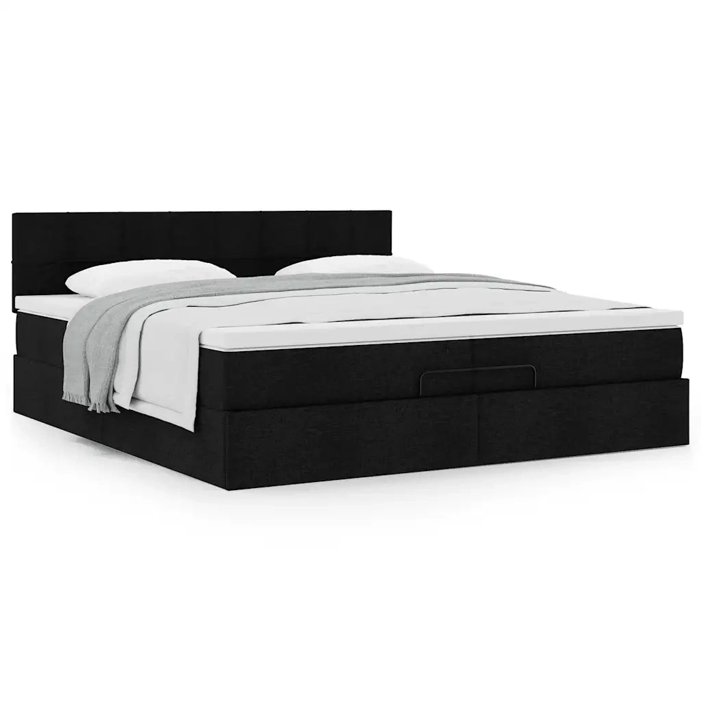 Struttura Letto Pouf con Materasso Nero 200x200 cm in Tessuto 3311486