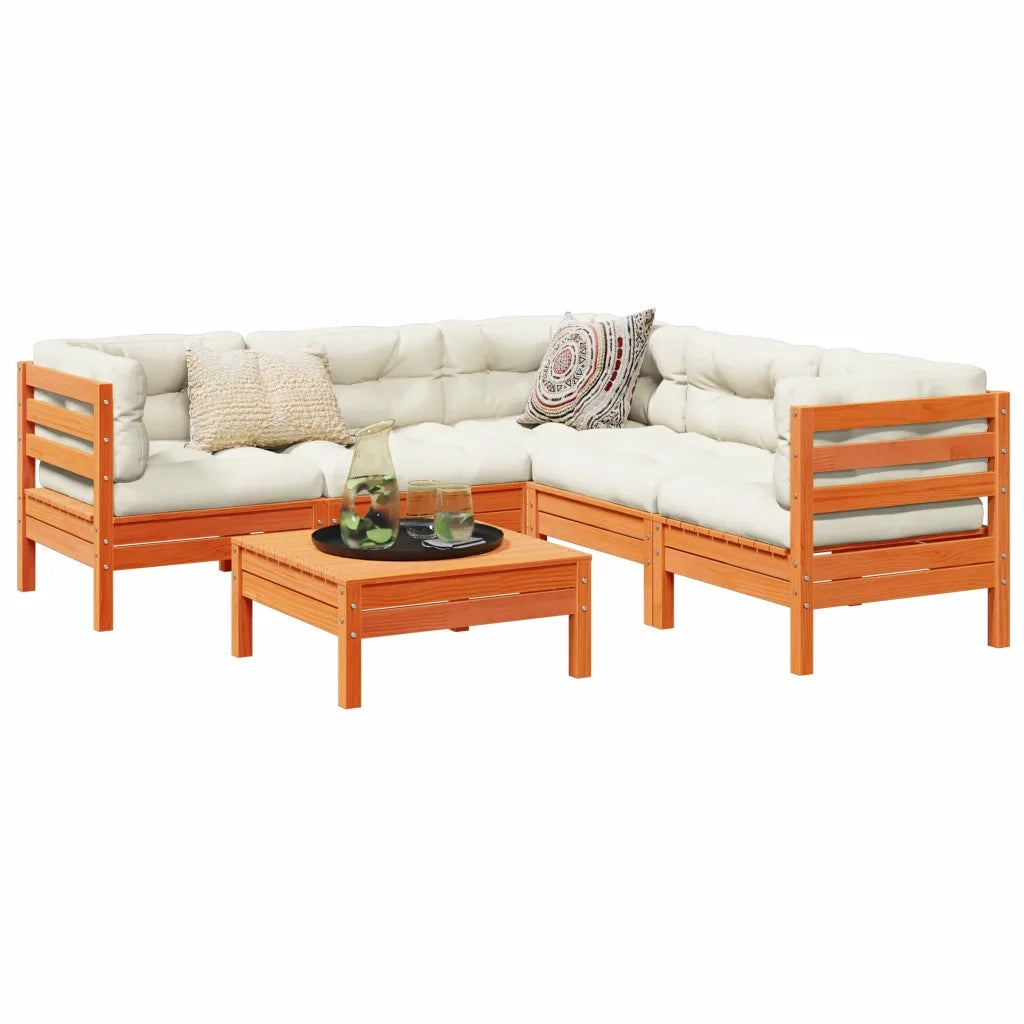 Set Divani Giardino 6pz con Cuscini Marrone Cera Massello Pino