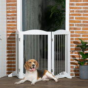 Barriera estensibile a forbice pieghevole per cani in MDF con supporti per porte e scale bianco 154 × 30 × 80 cm