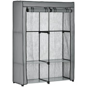 ARMADIO GUARDAROBA PORTATILE IN TESSUTO CON 4 RIPIANI APERTI E 2 APPENDINI 118X49X170 CM GRIGIO