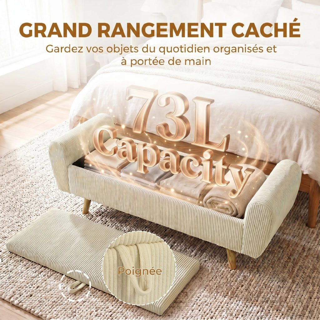 Cassettiera con cassetti imbottita in velluto ¨C Minimal ¨C beige, legno di hevea, 73 L