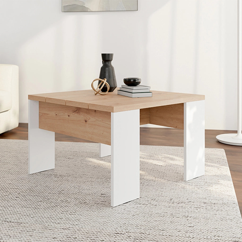 Magre, Tavolino da Salotto Piano Effetto Doghe, 67x67x43h cm Marrone Rovere Nodi