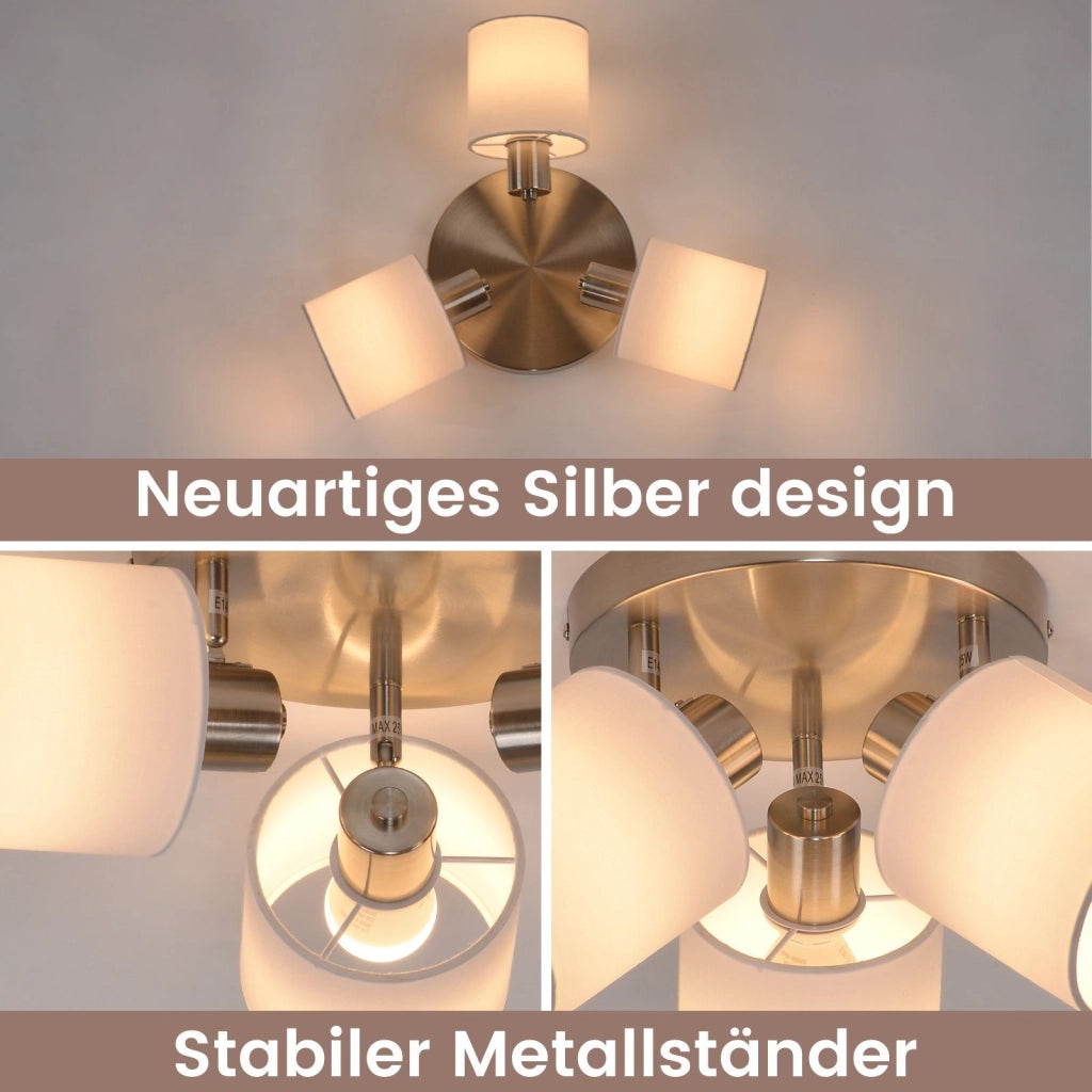 ZMH Faretto da soffitto argento 3 luci E14 orientabili 350° max 25W per soggiorno camera senza lampadina