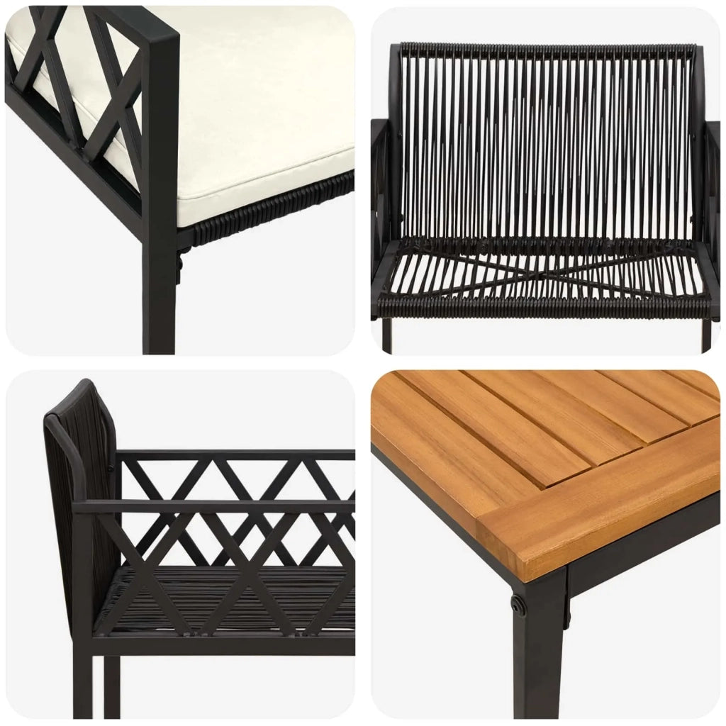 Set Mobili da Esterno 3 pcs Nero e Bianco Crema polyrattan 42025347