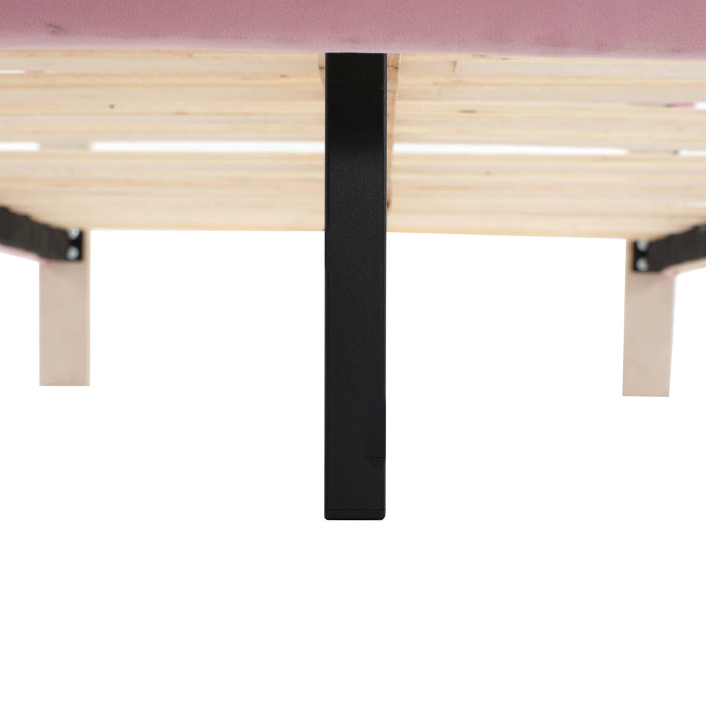 Letto singolo imbottito 90x200 cm in velluto beige e rosa con LED multicolore
