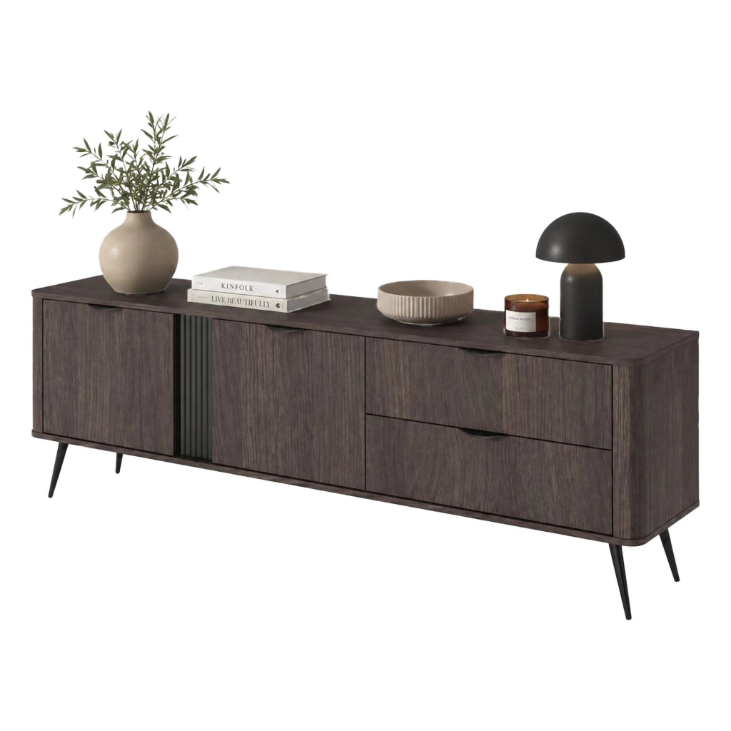 Kamirili, Mobile Porta tv 2 Cassetti, 195x38x61h cm Marrone Noce