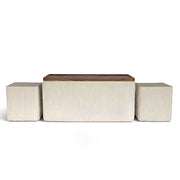 Set 3 Pouf Contenitore Quadrati con Tavolino Rettangolare da Salotto in Velluto e Coperchio in Legno, 2 Pouf Interni Salvaspazio, Tavolino Contenitore Moderno,Poggiapiedi, Seduta Imbottita Beige
