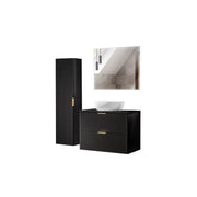 Mobile sottolavabo NOXERA 80 cm – Nero opaco – Lavabo + specchio LED + colonna sospesa