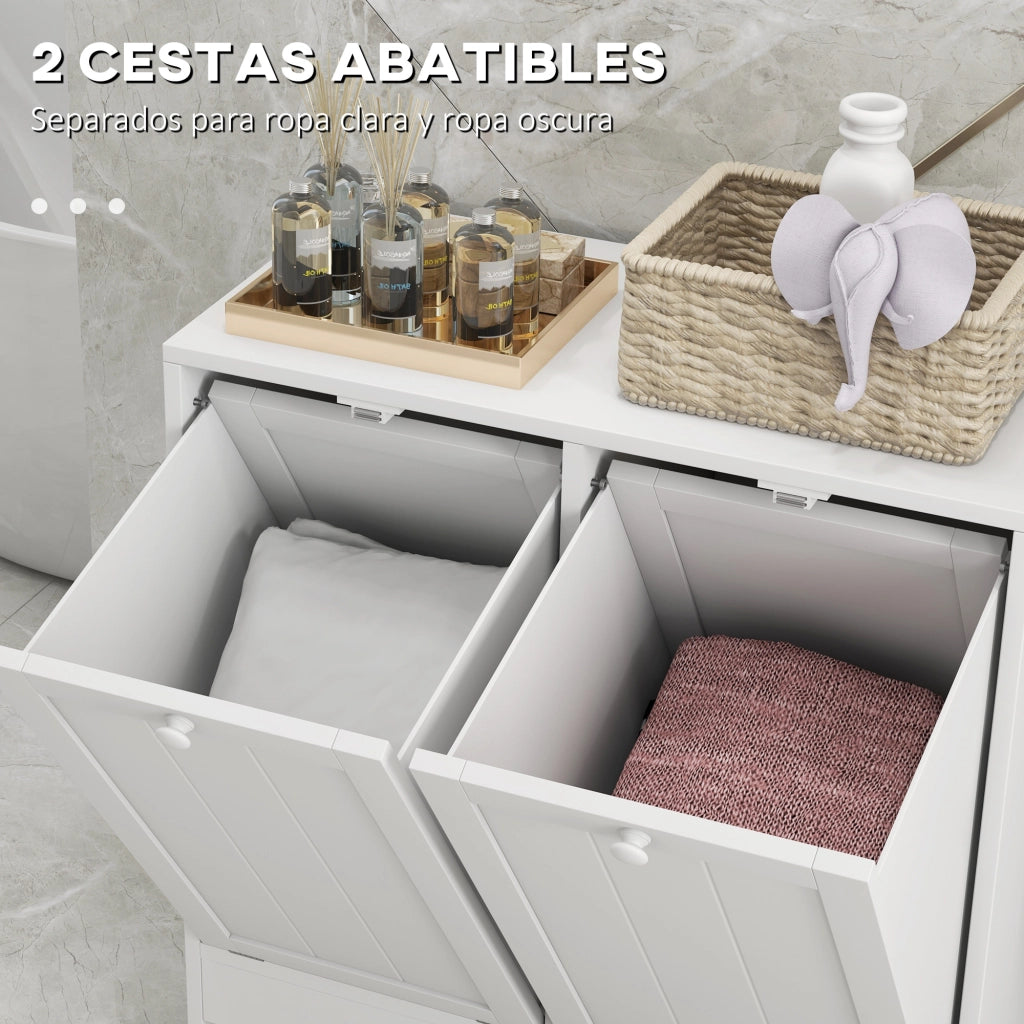 Armadio per biancheria sporca con 2 cestini ¨C zephmum ¨C 66x33x68 cm bianco