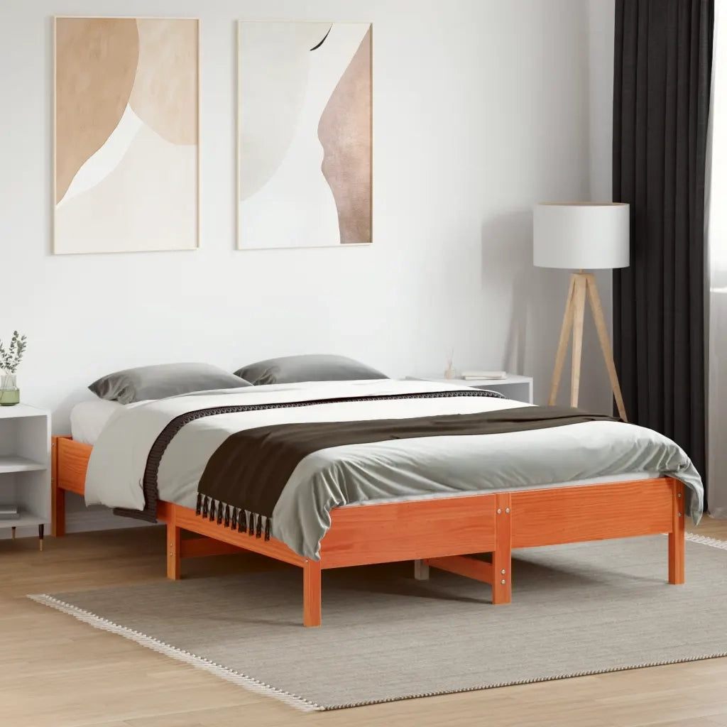Letto senza Materasso Marrone Cera 140x190 cm in Legno di Pino 842717