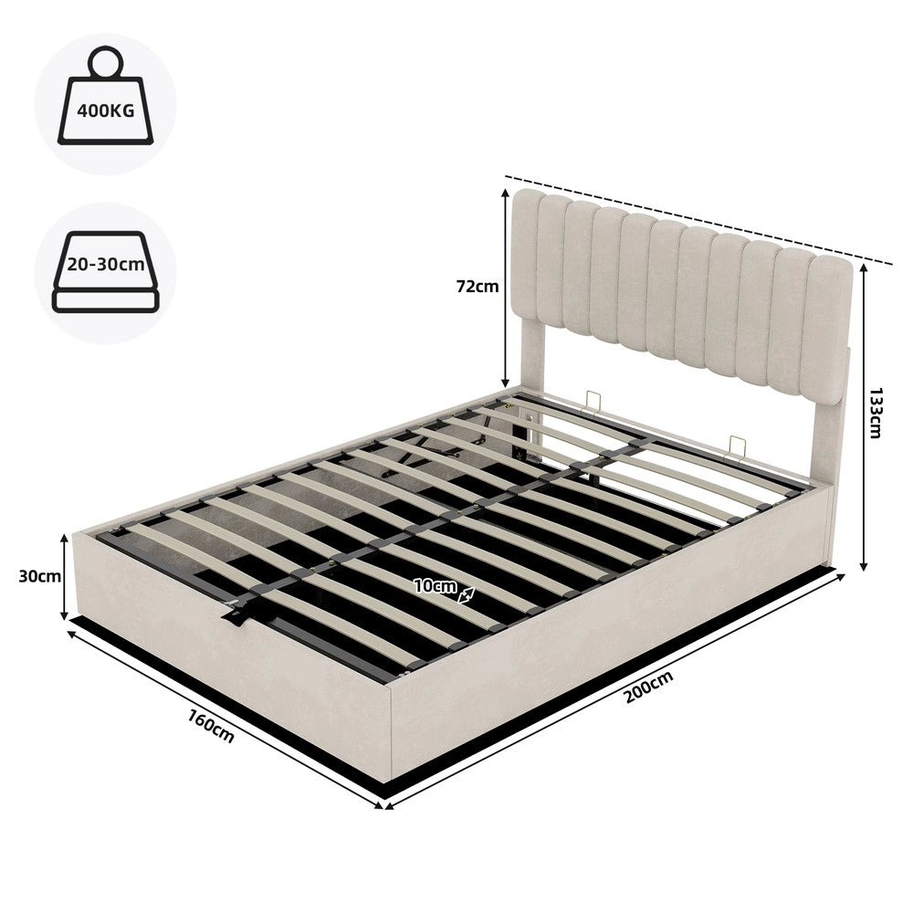 Letto Contenitore Imbottito ¨C MINIMAL ¨C Velluto Beige 160x200 con Rete e Testiera