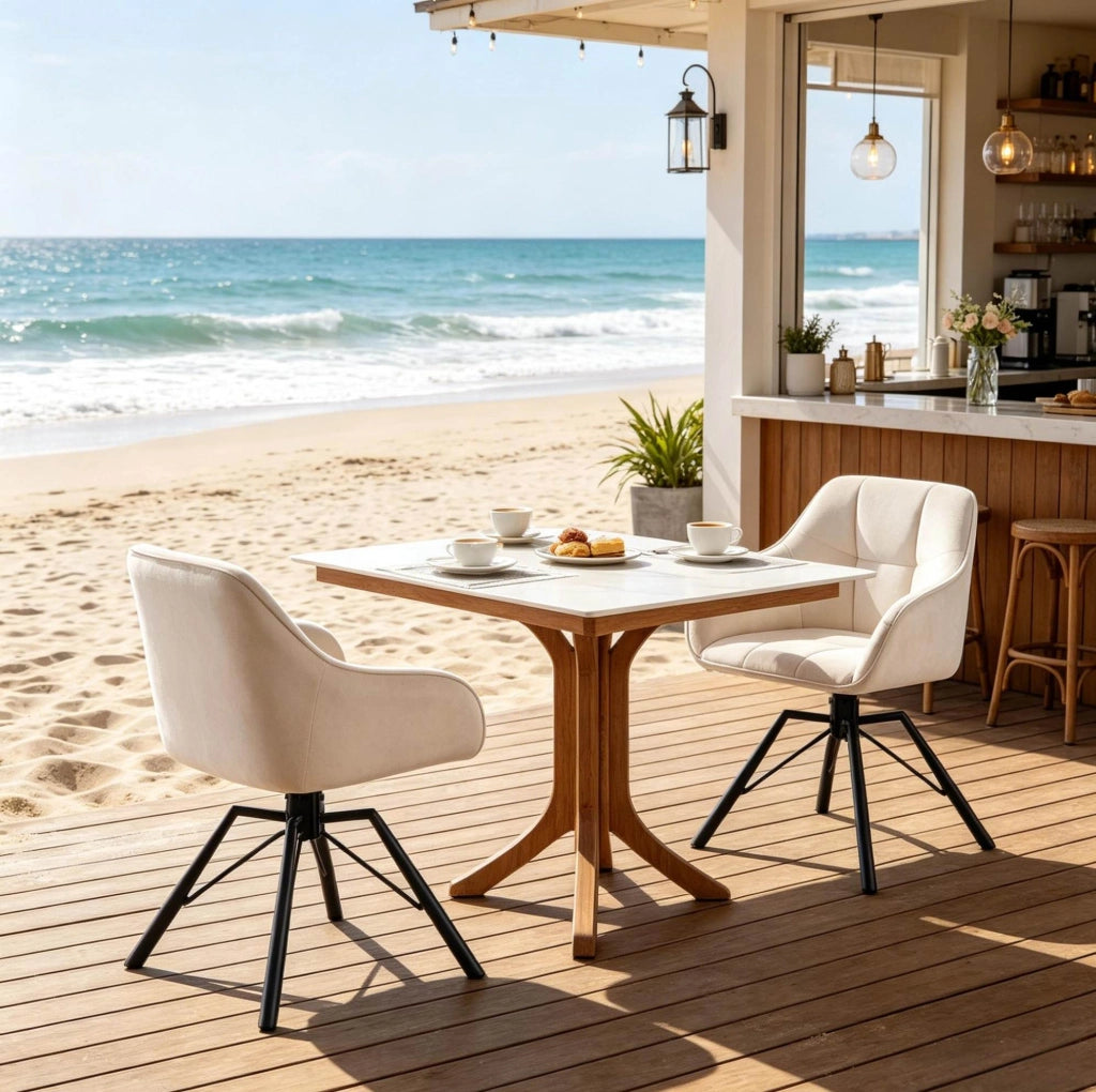 Set di 2 sedie da pranzo girevoli 360° in velluto crema