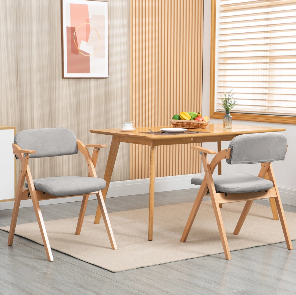 Set 2 sedie pieghevoli con braccioli in legno grigio imbottite impilabili