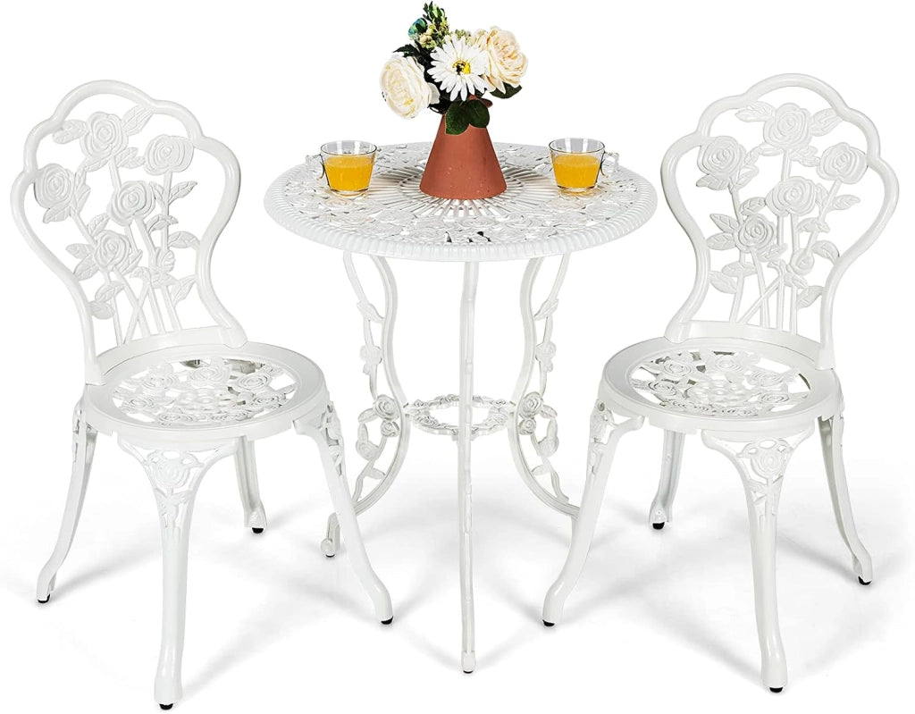 Set Tavolino e Sedie da Giardino, Set da Bistro con Sedie in Alluminio e Ghisa, Mobile da Esterno con Tavolino Rotondo e 2 Sedie, Tavolo Portato 45 kg, Sedia Portata 150 kg (Verde)