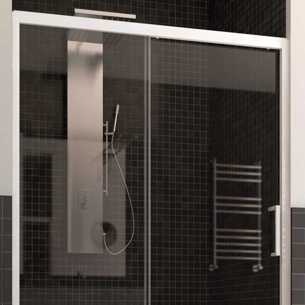 Porta Doccia Nicchia in PVC 150 CM H 200 Vetro Trasparente Profilo Bianco mod. Glax 1 Anta