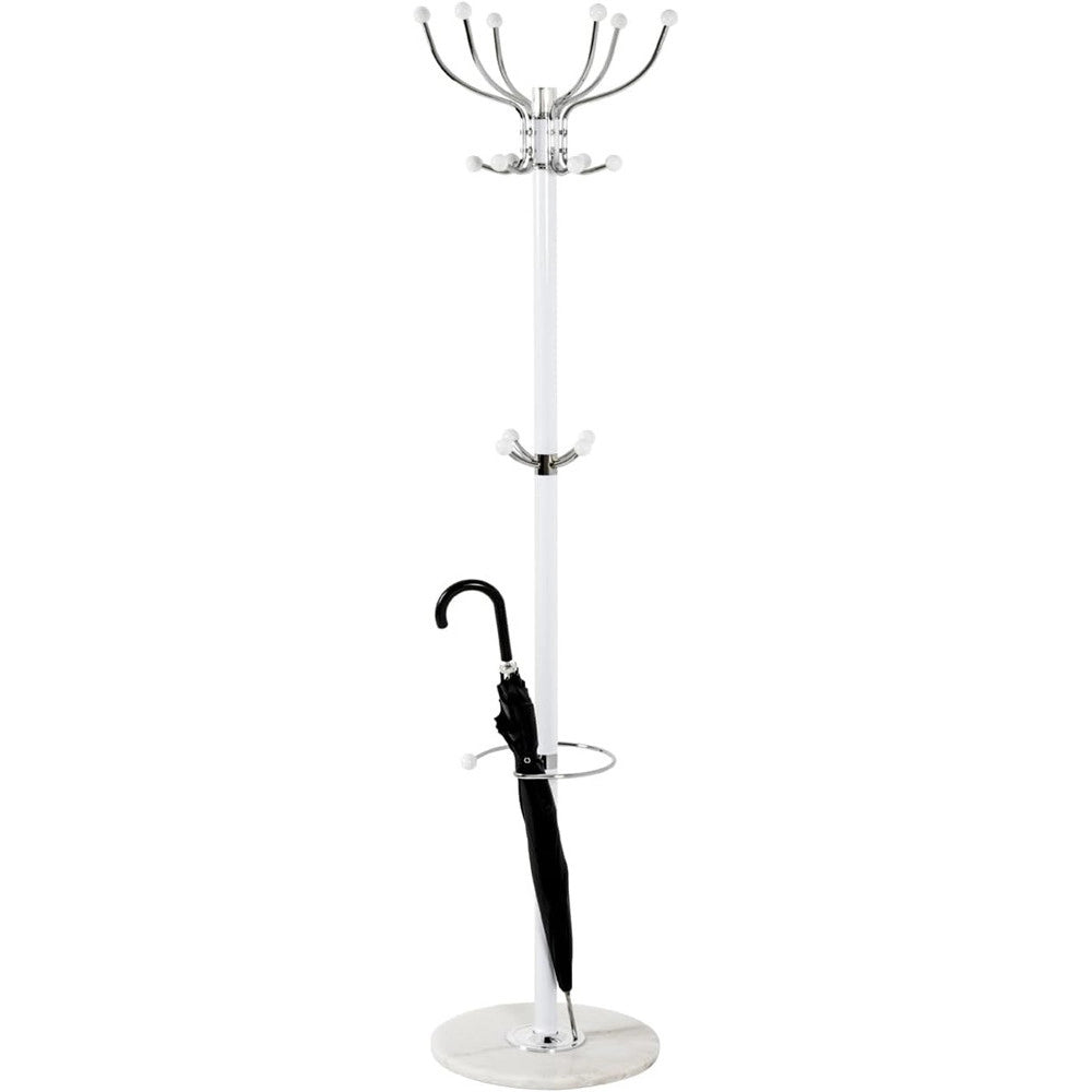 Trade Shop - Attaccapanni Appendiabiti Da Terra Con 17 Ganci In Metallo Cromo Bianco Base In Marmo 175cm -