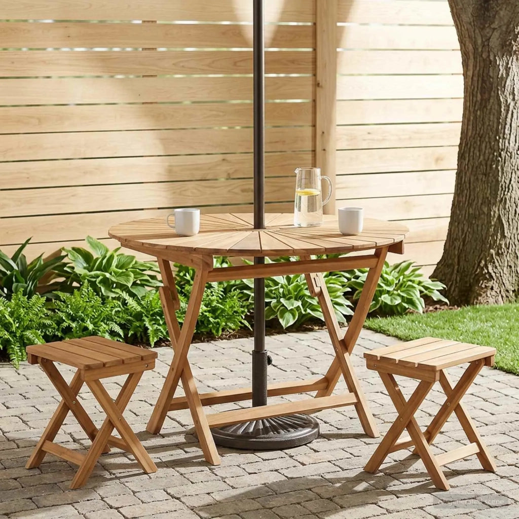 Tavolo da Giardino Pieghevole Naturale Ø 110 x 75 cm