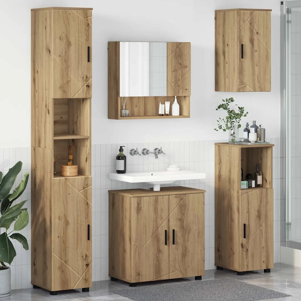 Set di mobili per il bagno con porta 5 pcs Rovere artigianale 3392992