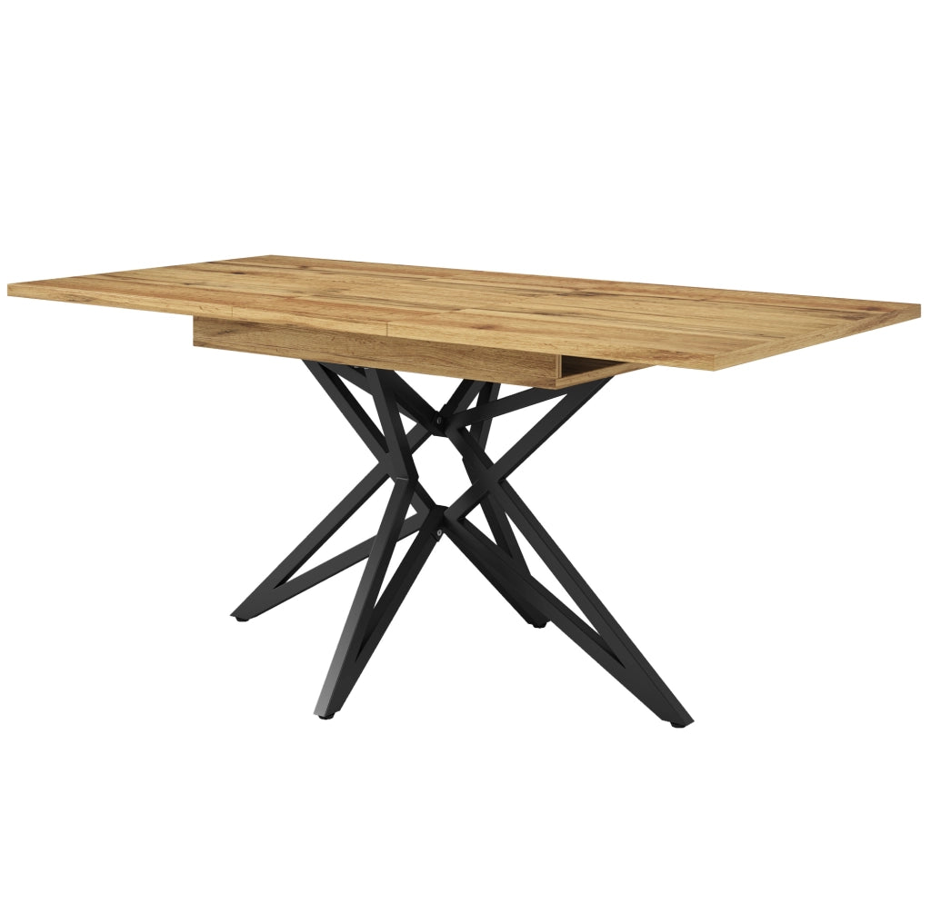 Tavolo da pranzo allungabile 120/160x80x76 cm con piano effetto noce brasiliano e gambe in metallo; naturale