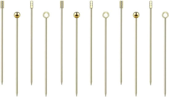 Spiedini per Cocktail in Acciaio Inox RVS - 11 cm - Hermeticamente Riciclabili - 12 Stuks - Giallo Oro - Resistenti al Lavastoviglie