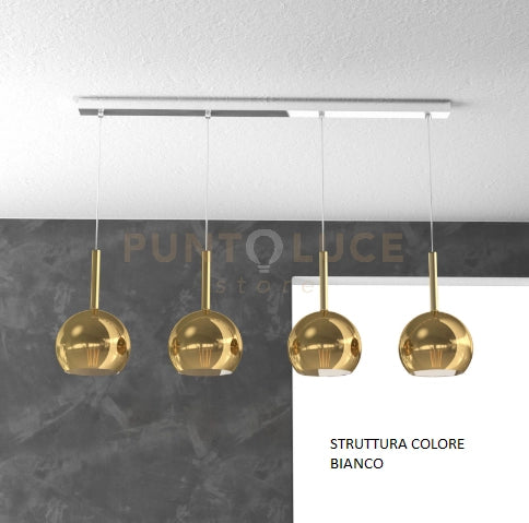 SOSP. BIANCO RETTANGOLARE 4 LUCI VETRI TUTTI PICCOLO ORO 1155BI-S4 RP-OR
