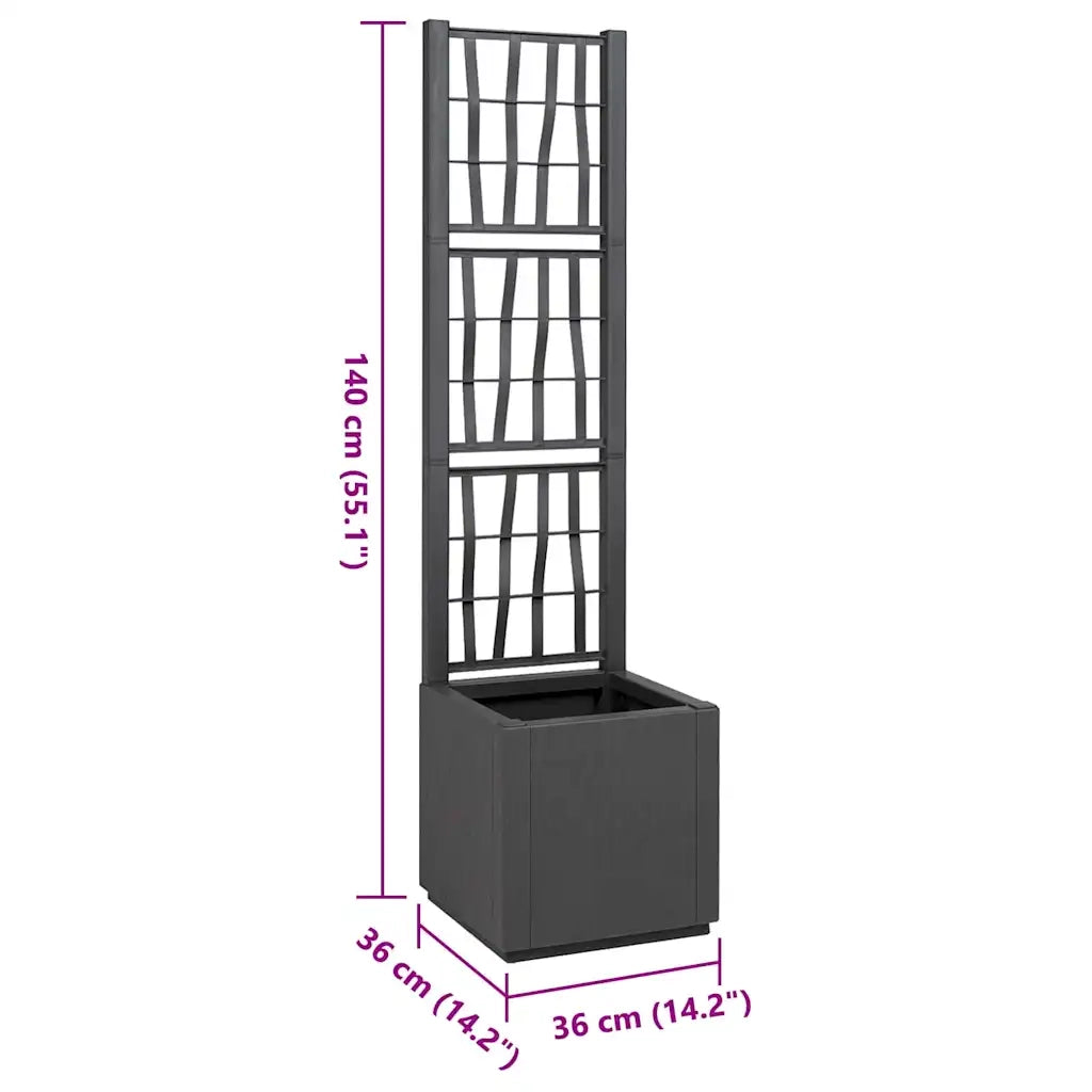 Vaso da Giardino con Trellis Grigio Scuro 36 x 36 x 140 cm PP 42006500