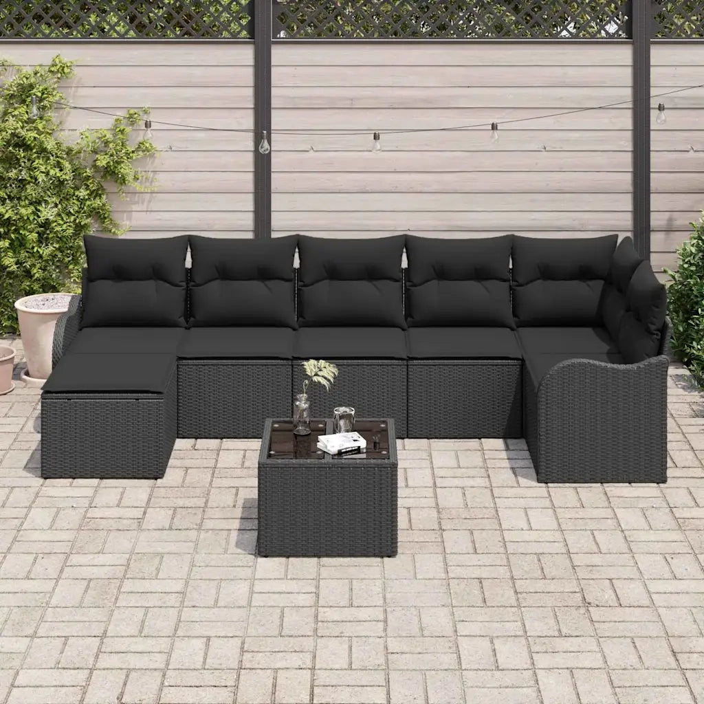 Set Divano da Giardino con cuscino 8 pcs Nero Poly Rattan 3354472