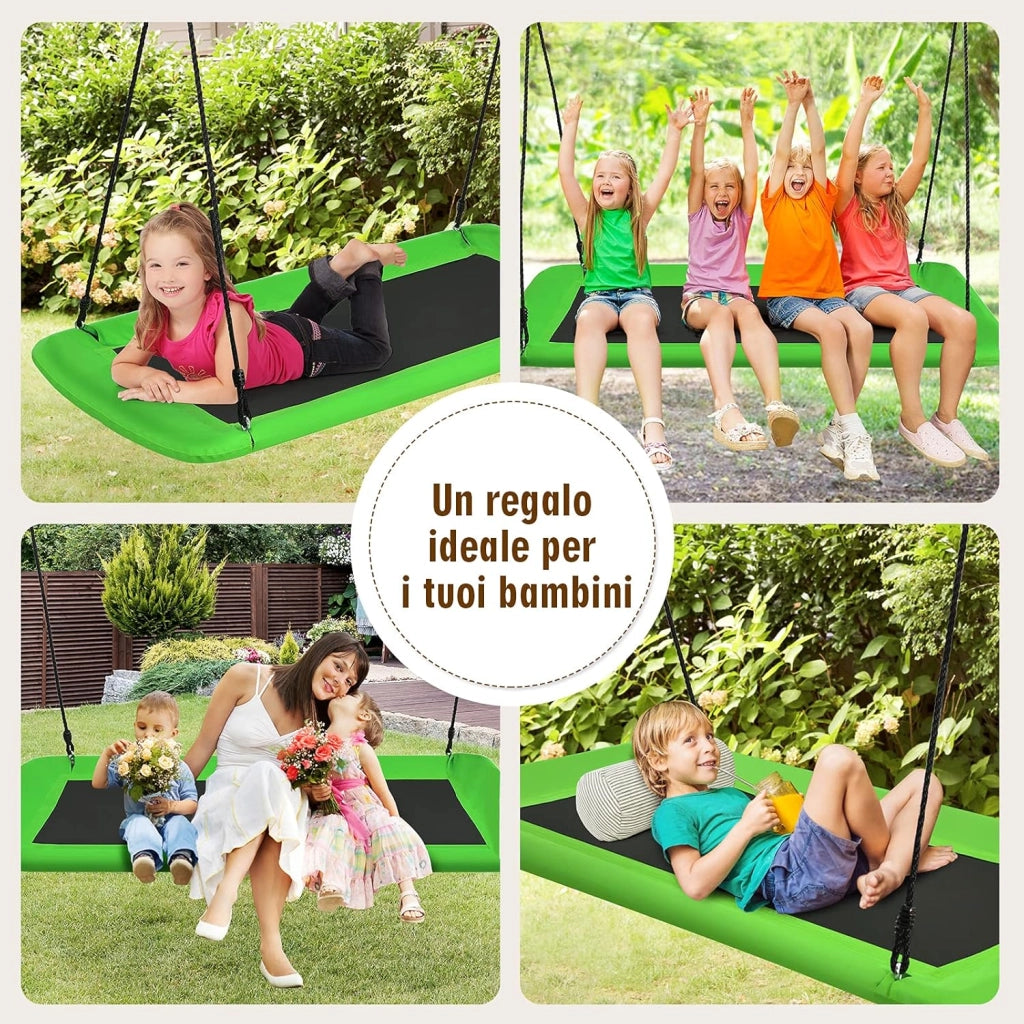 Altalena da Giardino per Bambini, Altalena 150cm con Struttura in Acciaio, Con Corde Regolabili, Adatta per Portico Cortile Giardino (Verde)