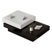 Tavolino da caffè girevole con 2 livelli e 2 vani aperti; piano lucido; per soggiorno; bianco e nero 103 × 60 × 35.5 cm