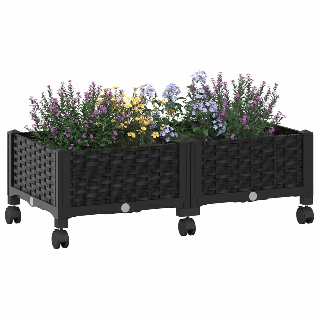 Vaso da Giardino con Ruote Nero 80 x 40 x 29 cm PP 3422955