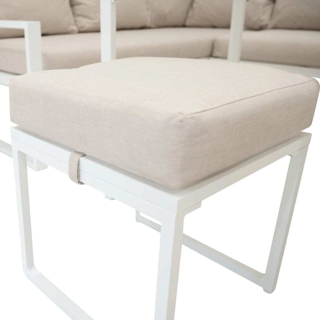 Set Mobili da Esterno in Alluminio Divano Angolare Tavolino Sgabelli Bianco