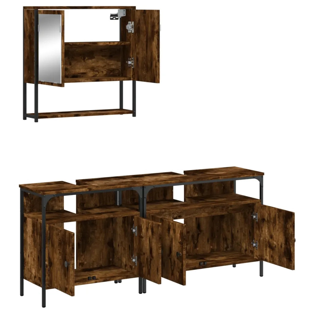 Set Mobili da Bagno 3 pz Rovere Fumo in Legno Multistrato 3214667