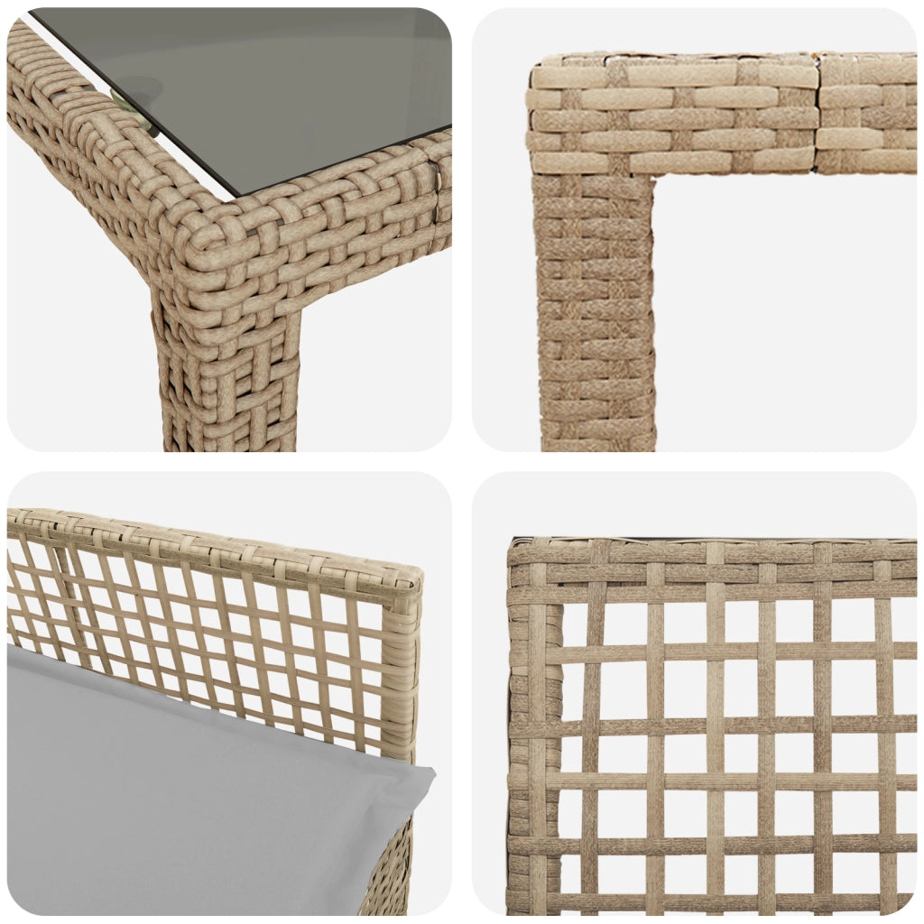 Set da Pranzo per Giardino da 11 Pezzi con Cuscini Beige Polyrattan