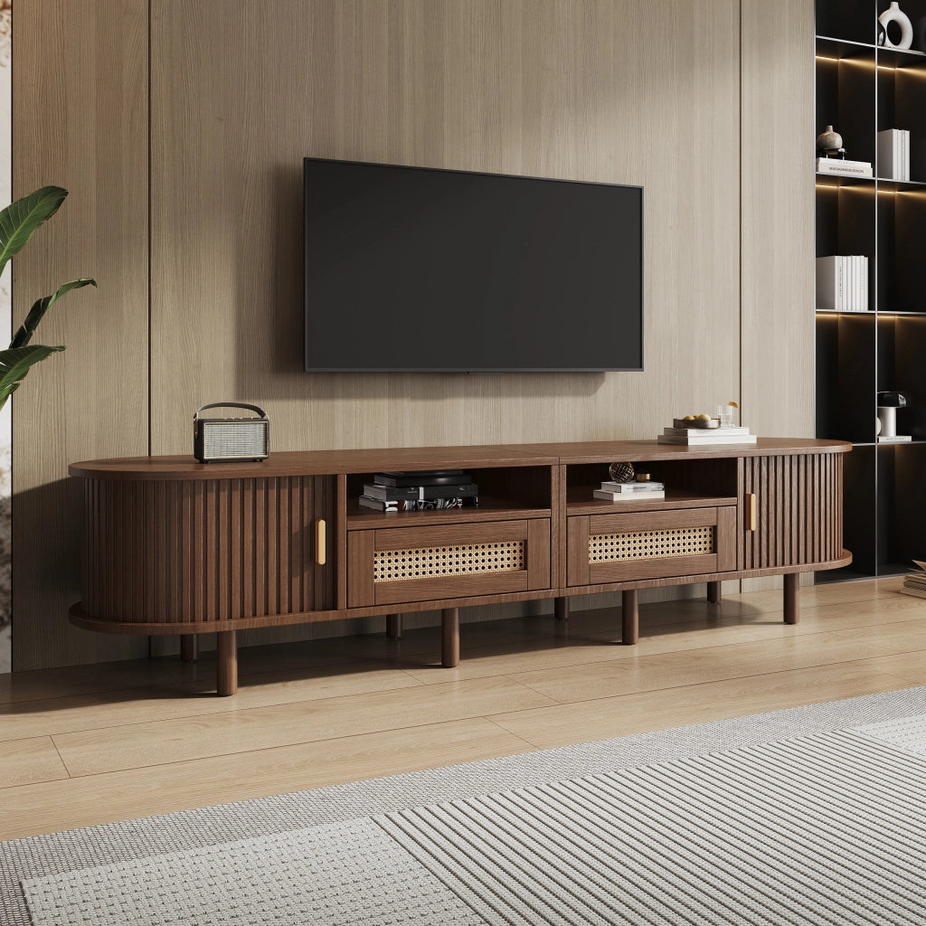 Mobile TV con Cassetti e Ante Scorrevoli Rattan ¨C MINIMAL ¨C Noce 170x40x40 cm
