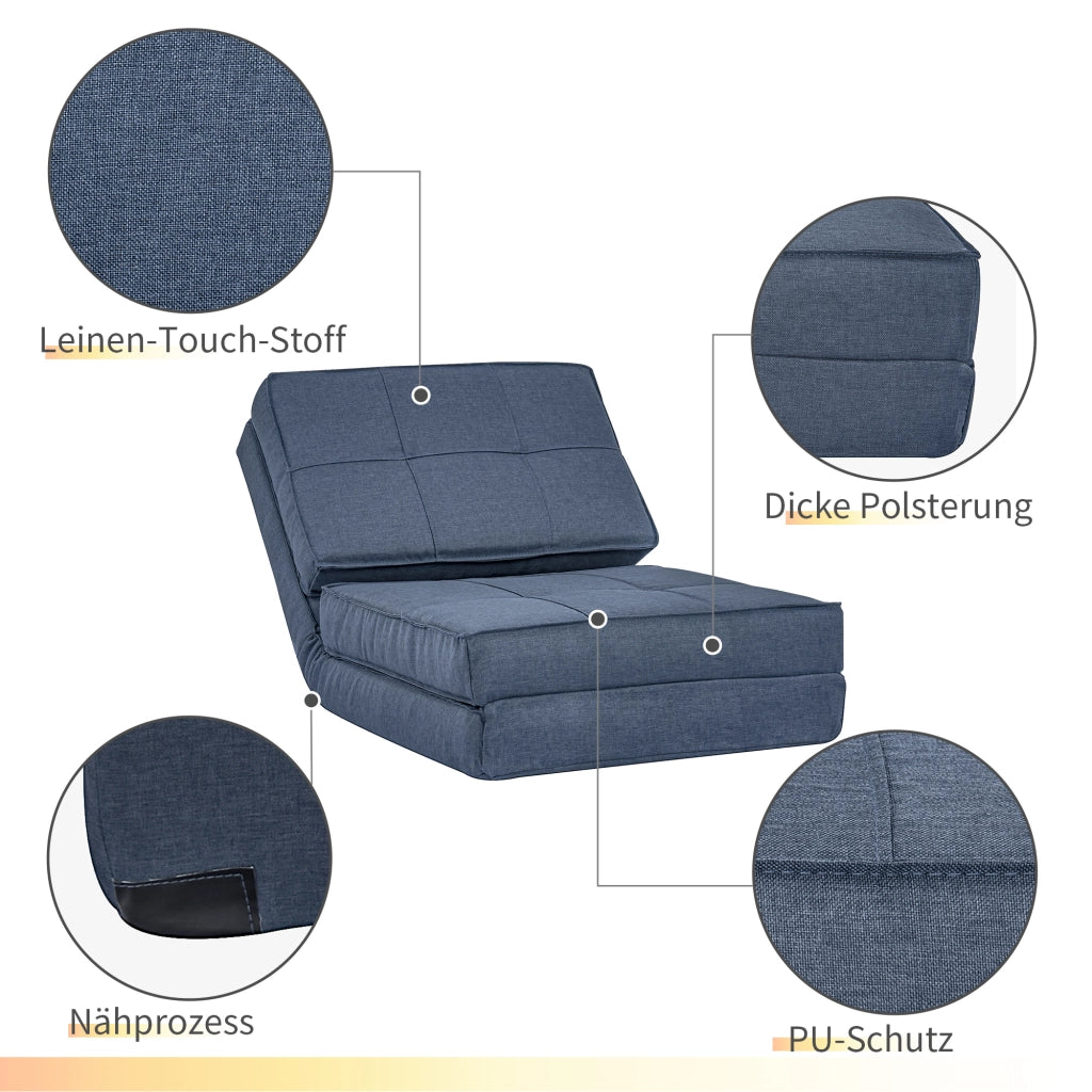 Fauteuil convertible 3 in 1 con schienale reclinabile a 5 posizioni, struttura compatta in poliestere blu