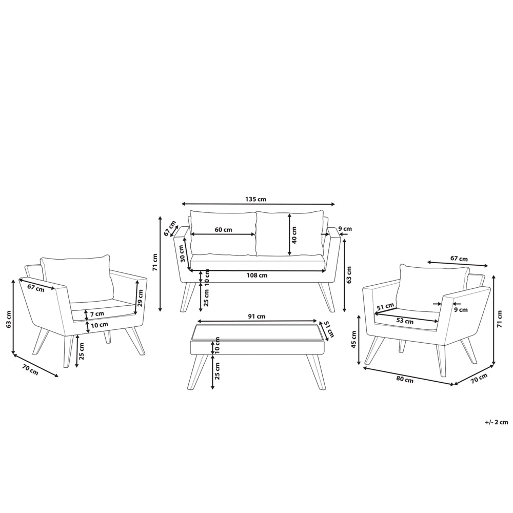 Set da giardino con divano e poltrone in rattan bianco sporco esterno elegante