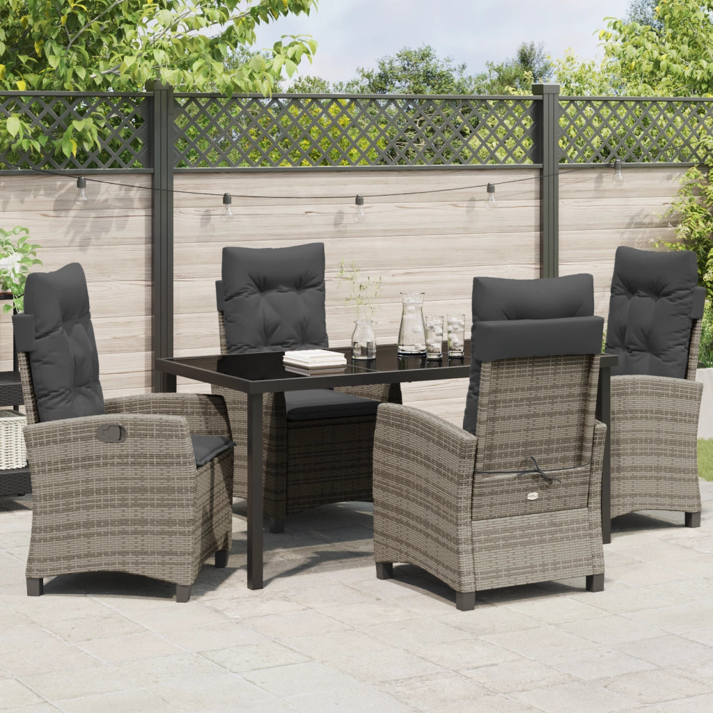 Set da Pranzo per Giardino con Cuscini Grigi in Rattan Polyrattan