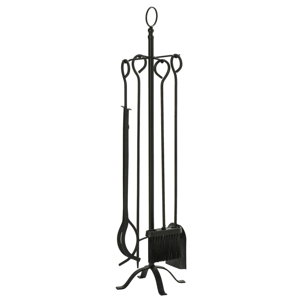 Easycomfort Set 5 Attrezzi per Camino Base con Attizzatoio, Pinza, Paletta e Scopa 20x20x82.5cm, Nero