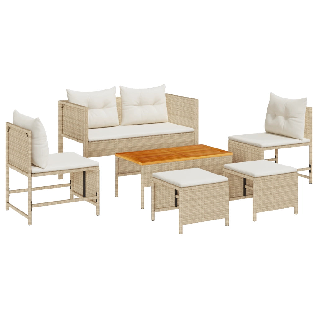 Set Divano da Esterno Beige e Panna Rattan e Tessuto Medio
