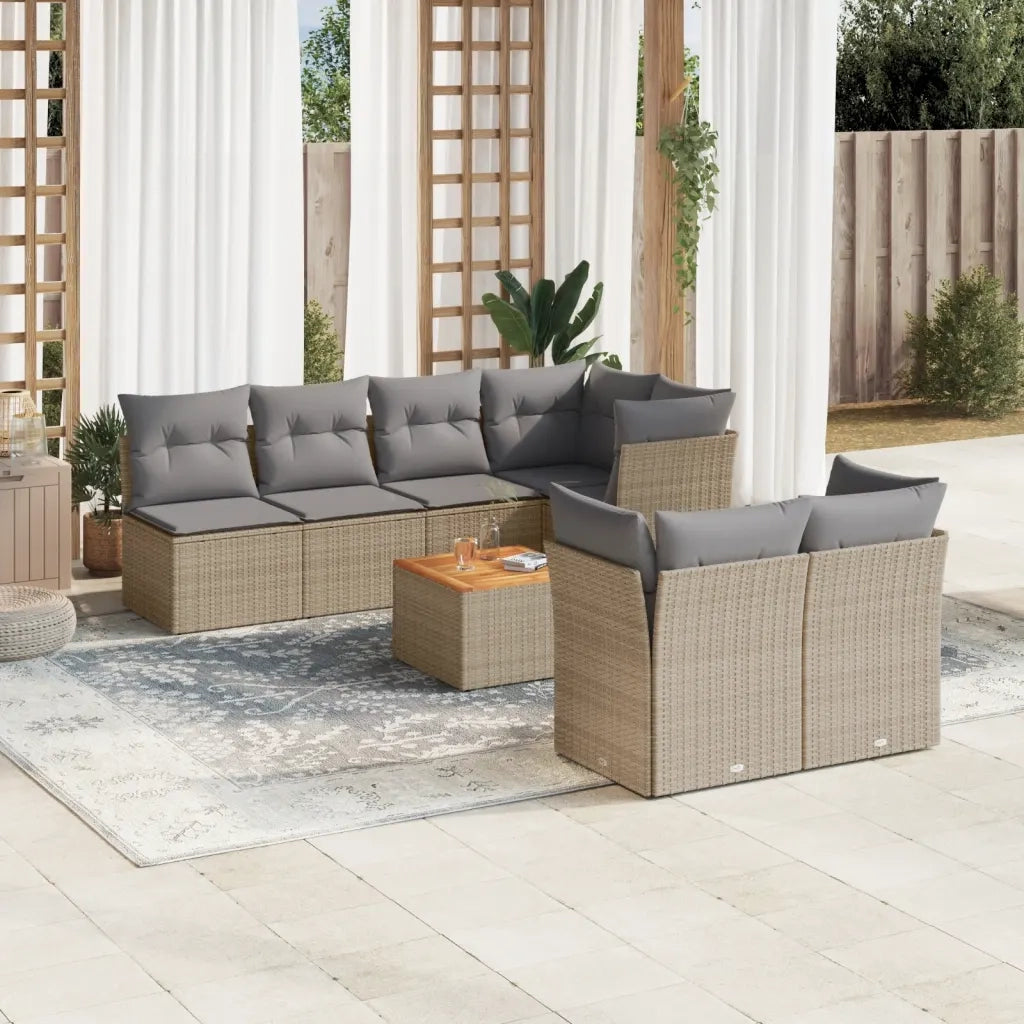 Set Divano da Giardino 8 pz con Cuscini Beige in Polyrattan