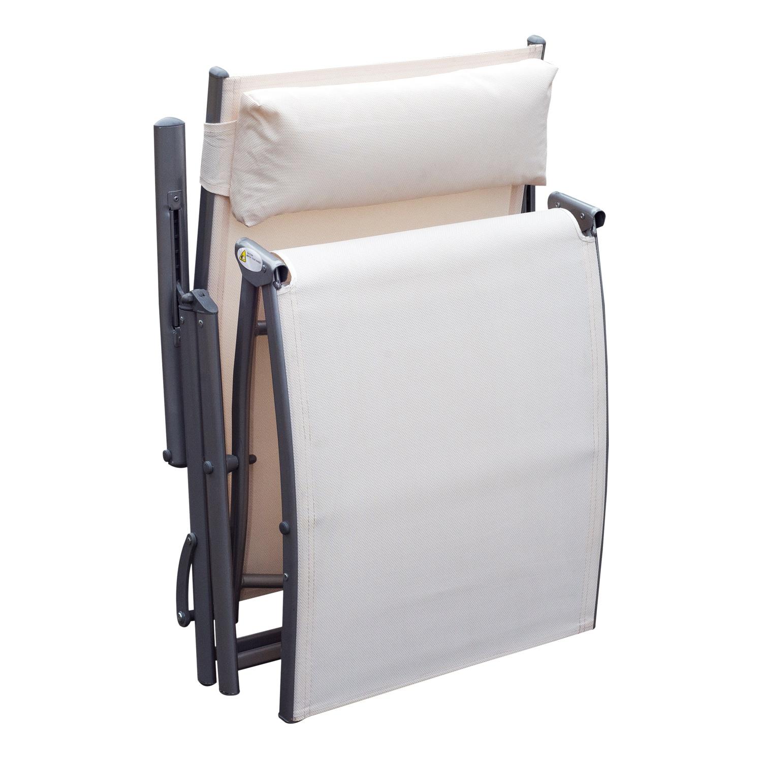 Lettino da Giardino Piscina Pieghevole Schienale Regolabile Crema Bianco 180x63.5x65 cm