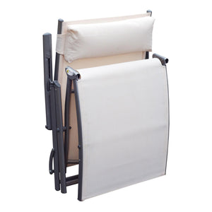 Lettino da Giardino Piscina Pieghevole Schienale Regolabile Crema Bianco 180x63.5x65 cm